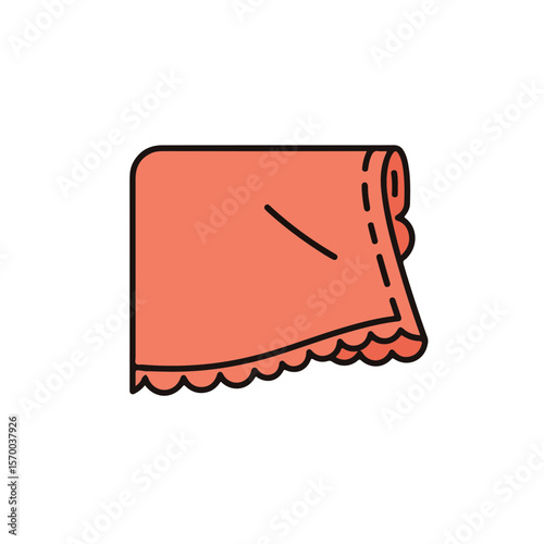 An orange towel illustration with simple black lines and a scalloped edge.