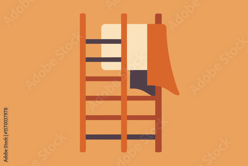 Wooden Ladder with Neutral Blankets Hanging