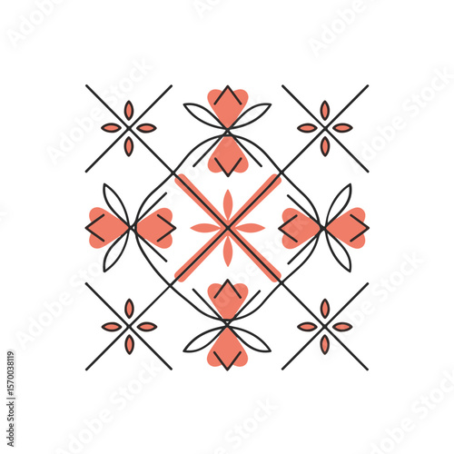 An artistic, symmetrical floral design with repeating patterns.