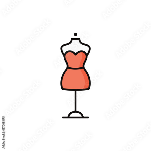 Dress form with coral dress.