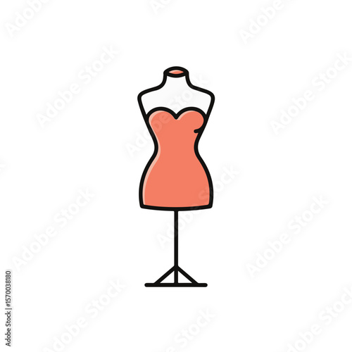 Dress form with coral dress.