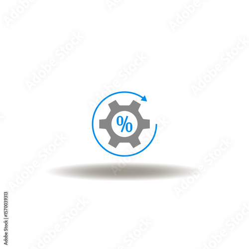 Vector illustration of gear wheel with percent and round arrow. Symbol of cost estimate. Icon of tax analysis.