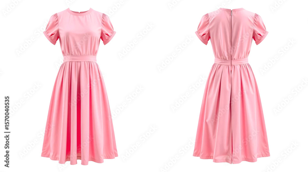Pink dress in front and back view, mockup isolated on transparent background Pink dress in front and back view, mockup isolated on transparent background