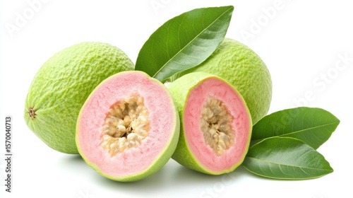 Fresh and vibrant guava fruit composition highlighting the pink flesh