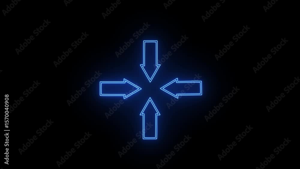 glowing neon Four arrows corner four arrows expand Outline icon animation.arrow icon in trendy flat icon.arrows alls directions icon.on a black background .video animation .
