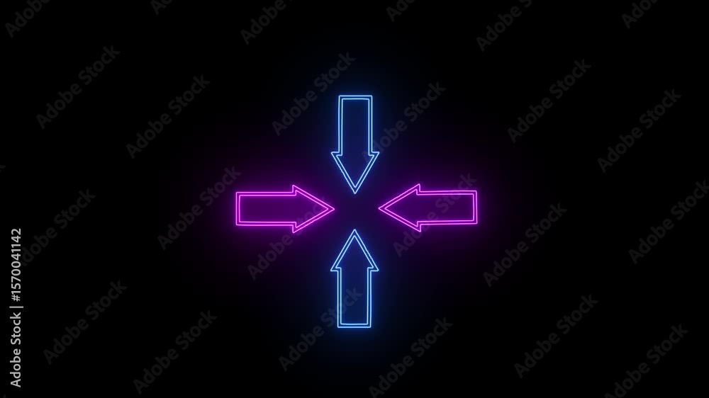 glowing neon Four arrows corner four arrows expand Outline icon animation.arrow icon in trendy flat icon.arrows alls directions icon.on a black background .video animation .