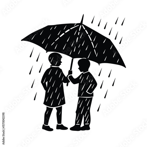 Couple sharing umbrella in rain