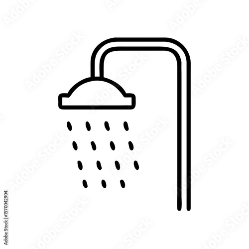 Shower head with water droplets in minimalist line art style  
