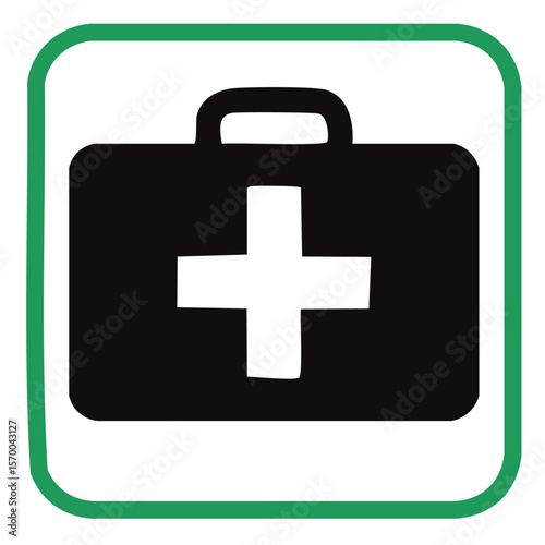First Aid Kit White cross on green square, minimalist medical symbol