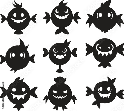 Cute Cartoon Candy Fish Silhouettes for Halloween or Kids' Design