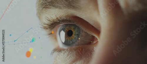 Human eye with futuristic digital interface displaying information