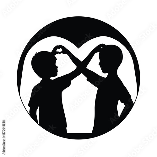 Silhouette brother, Two boys making heart shape silhouette vector illustration