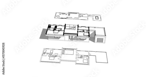 Modern house building .  Architectural project 3d rendering