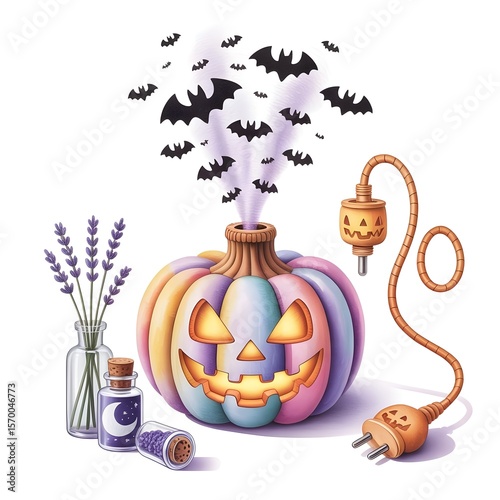Realistic Watercolor Pumpkin Diffuser – Stitched Pastel Design with Glowing Mist