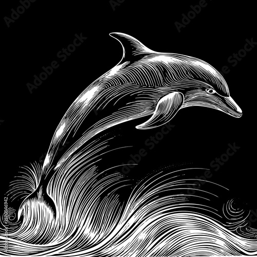 Vector design of a dolphin leaping from waves for conservation and artistic projects