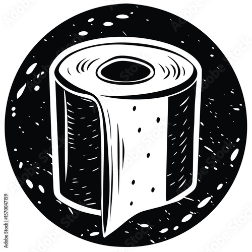 White toilet paper roll black background icon