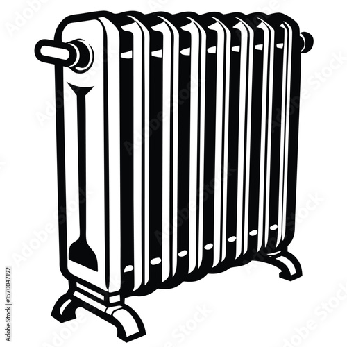 Black and white radiator illustration heating home