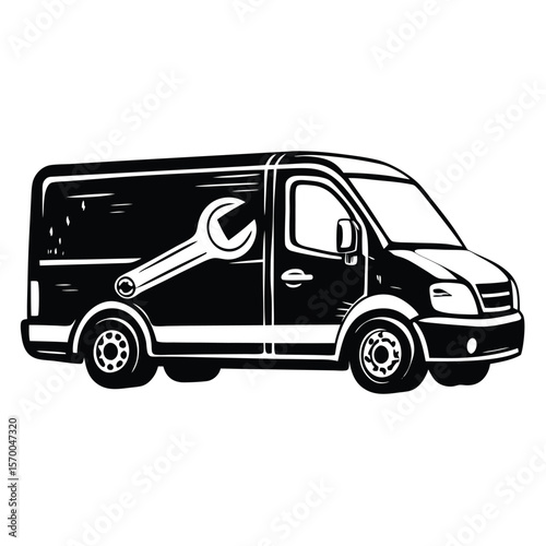 Black silhouette service van with wrench plumbing tool