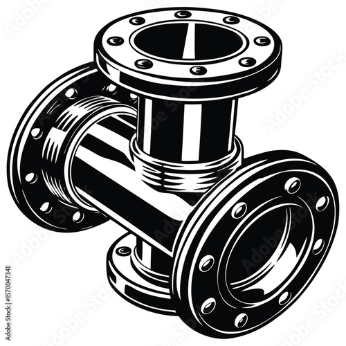 Black vector pipe connector fitting industrial plumbing