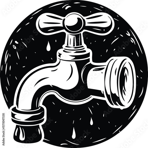 Outdoor faucet spigot with dripping water vector