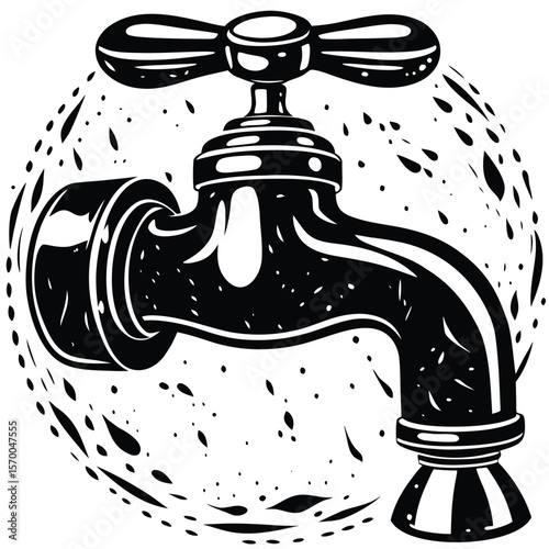 Outdoor faucet spigot with water splashes drip