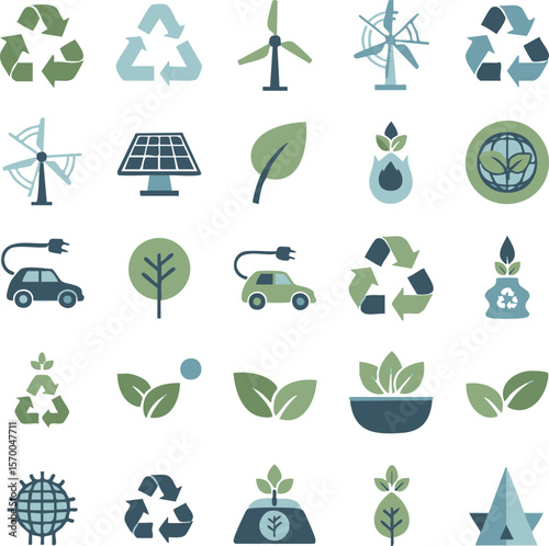 Environment and ecology icon set in flat design style.