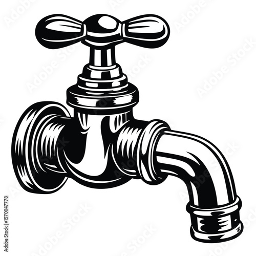 Vintage chrome water faucet with lever black and white