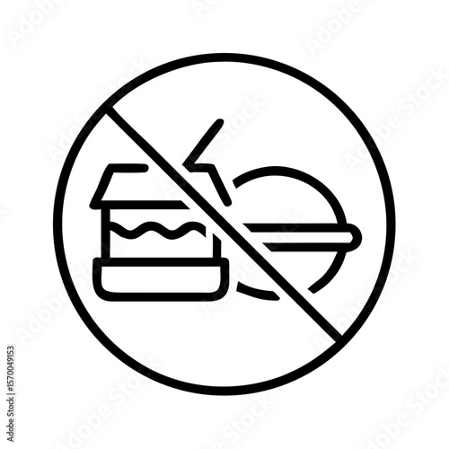 No snacks symbol with crossed out burger and drink icons  