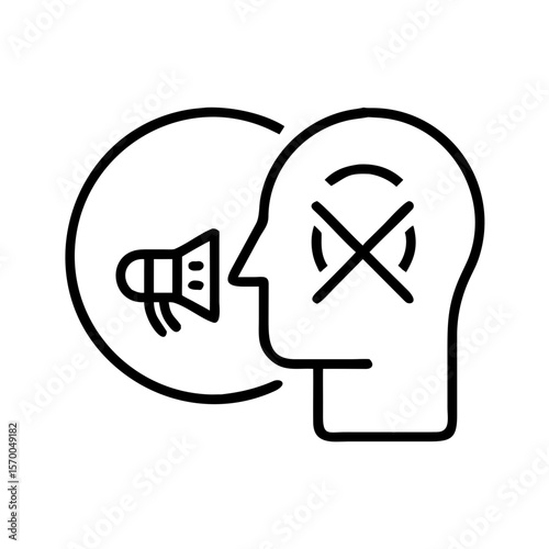 Sound cancellation graphic with microphone and human silhouette  