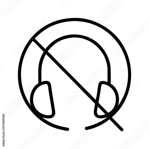 Headphones prohibition symbol in minimal line art design  