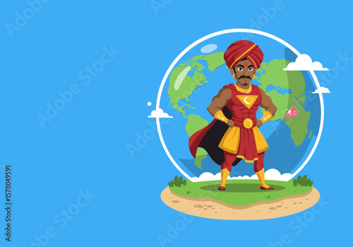 Superhero Protecting Ozone Layer on International Day for the Protection of the Ozone Layer, standing firm on Earth's surface.