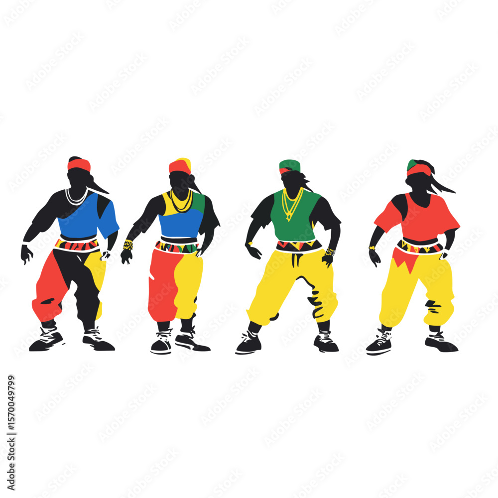 Fototapeta premium Vibrant Silhouettes of Dancers in Bright Colors