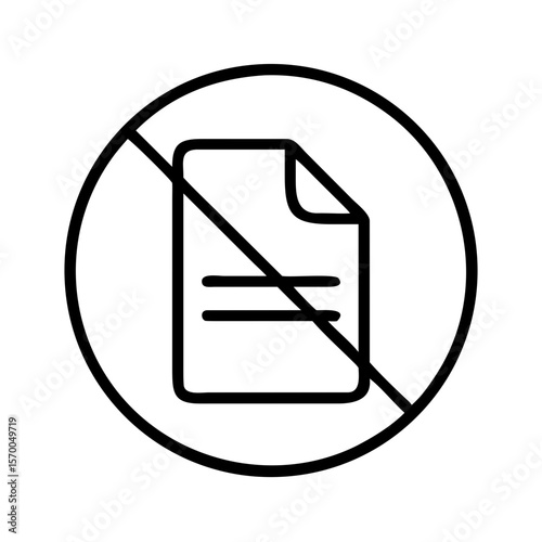 No paper usage symbol in black circle outline design  