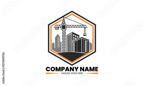Modern Construction Company Logo Design with Tower Crane and City Skyline – Real Estate, Architecture, and Builder Branding Template