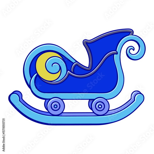 Blue sleigh with yellow crescent moon and light blue runners winter