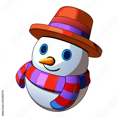 Cheerful snowman wearing a hat and scarf winter cartoon