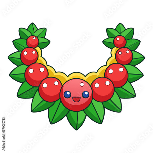 Cute cartoon holly wreath with smiling berry character christmas berries