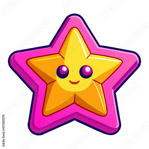 Cute yellow star with pink outline and purple eyes vector