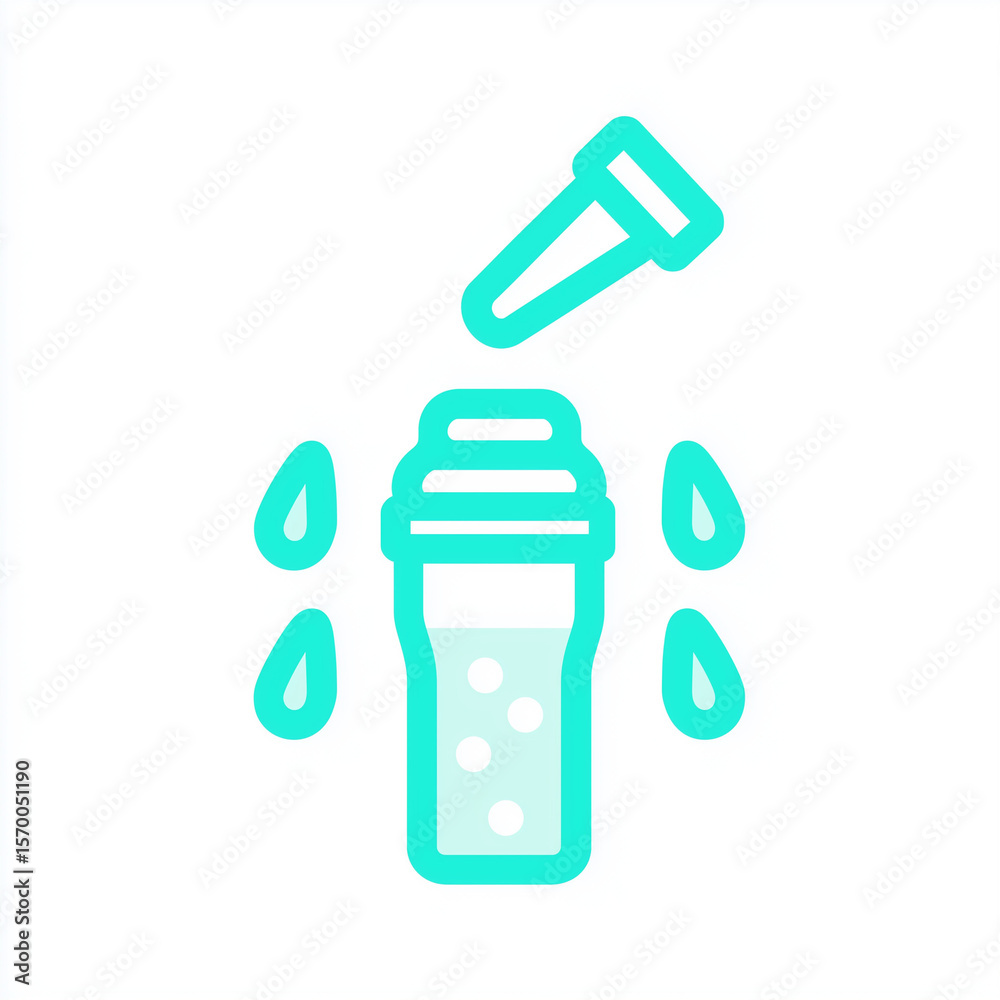 Vector icon of a medical pipette with a bubble and drops - flat style, white background, minimalism Vector icon of a medical pipette with a bubble and drops - flat style, white background, minimalism