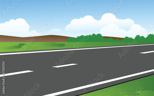 Horizontal asphalt road template. Winding road vector illustration. Seamless highway marking Isolated on background.  