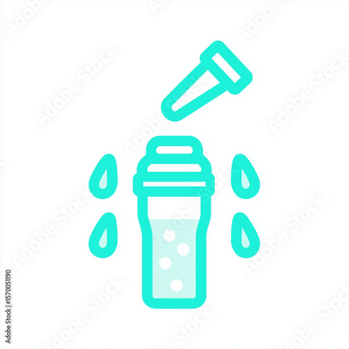Vector icon of a medical pipette with a bubble and drops - flat style, white background, minimalism