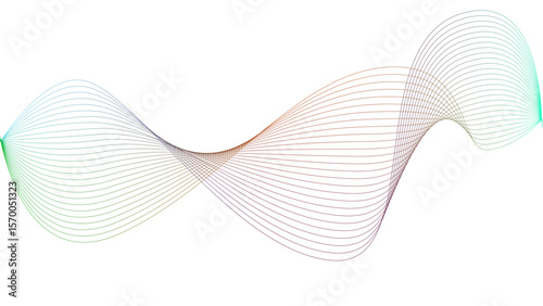l	
Vector curvy abstract line art wavy flowing dynamic colorful lines white background in concept music or sound, wave, wind, information flow