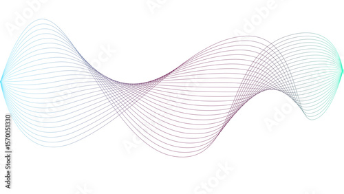 l	
Vector curvy abstract line art wavy flowing dynamic colorful lines white background in concept music or sound, wave, wind, information flow