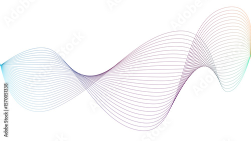 l	
Vector curvy abstract line art wavy flowing dynamic colorful lines white background in concept music or sound, wave, wind, information flow