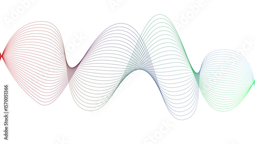 l	
Vector curvy abstract line art wavy flowing dynamic colorful lines white background in concept music or sound, wave, wind, information flow