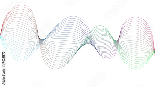 l	
Vector curvy abstract line art wavy flowing dynamic colorful lines white background in concept music or sound, wave, wind, information flow