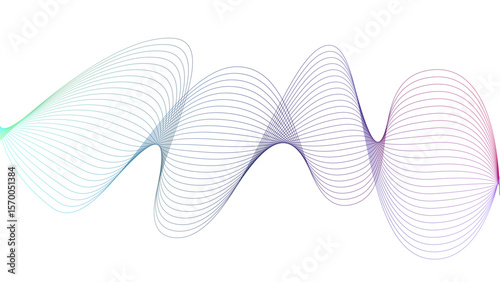 l	
Vector curvy abstract line art wavy flowing dynamic colorful lines white background in concept music or sound, wave, wind, information flow