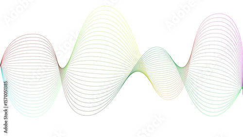 l	
Vector curvy abstract line art wavy flowing dynamic colorful lines white background in concept music or sound, wave, wind, information flow