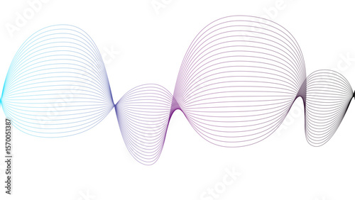 l	
Vector curvy abstract line art wavy flowing dynamic colorful lines white background in concept music or sound, wave, wind, information flow
