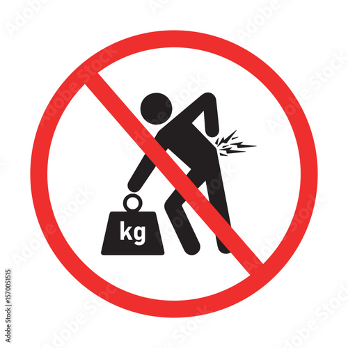 Prohibition sign banning weight lifting with caution symbol and text for safety regulation